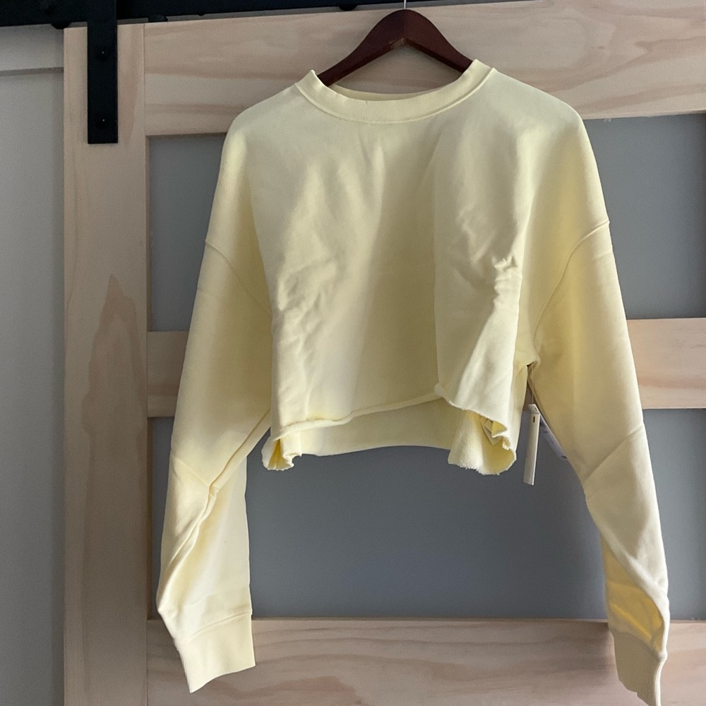 Good American NWT Pastel Yellow Cropped Terry Sweatshirt XL Cotton